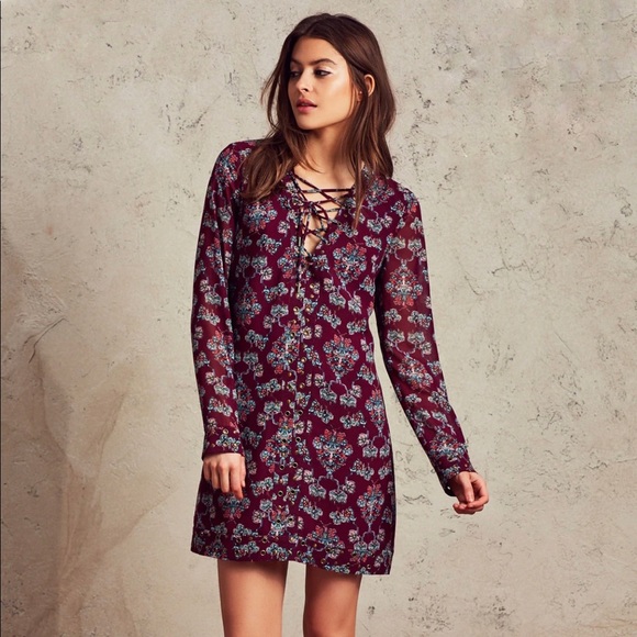 Tularosa Dresses & Skirts - Tularosa Floral Lace Up Grommet Studded Dress